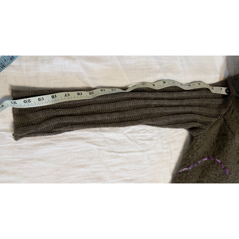 Y2K Midi embroidered sweater dress Ruffle Whimsy goth Lagenlook Art Brown Sz S/M - Picture 11 of 14